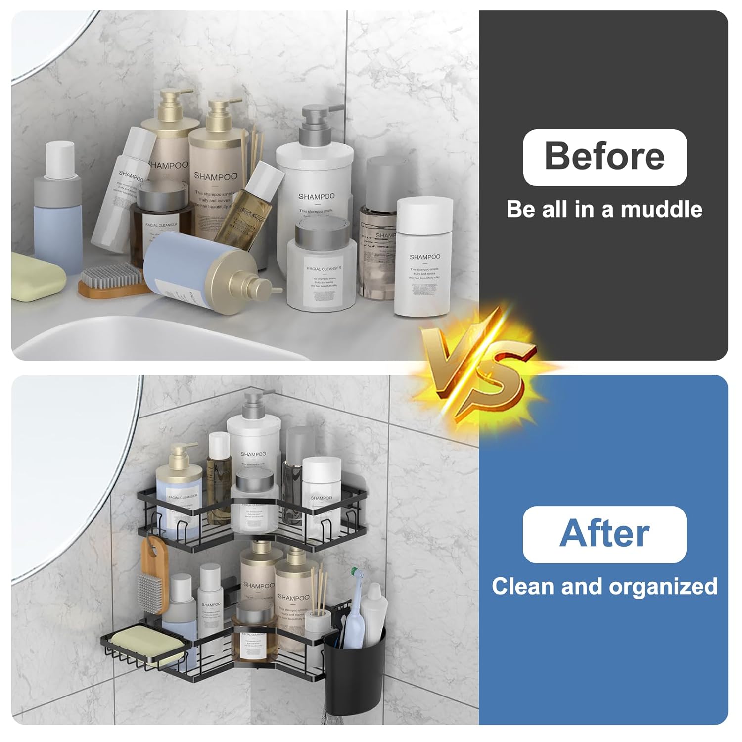 Iron Coating Self-Adhesive Corner Shelf Organizer (2 Pc) Iron Coating Self-Adhesive Corner Shelf Organizer (2 Pc)